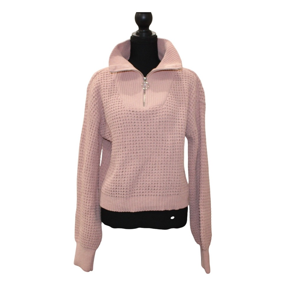 Blue Rain Waffle Knit Chenille Sweater ‎ Large Mauve NWT Quarter Zip Cozy Preppy